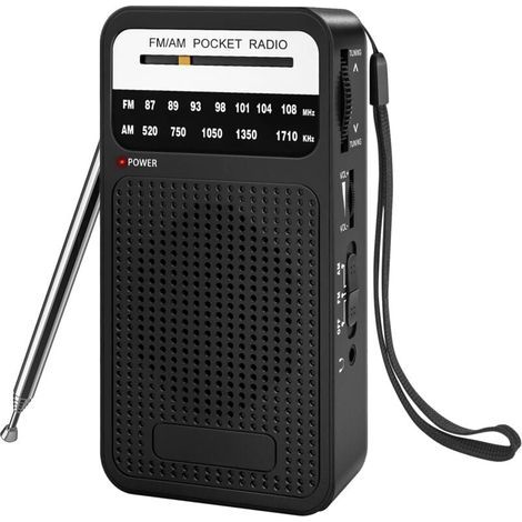 Radio portable AM FM avec réception longue portée, radio à transistor avec haut-parleur, prise casque, noir (1/4)