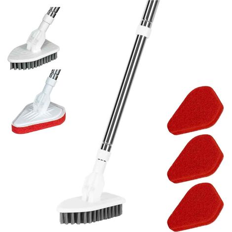 Cepillo de limpieza con mango telescópico y cabezal triangular, para suelos y baños. (1/5)