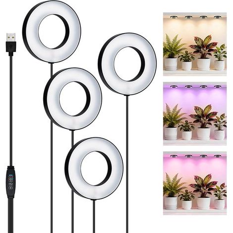 KZQ 48 LED Full Spectrum Plantengroeilicht Voor Binnen - 4 Koppen 8 9cm - Plafondmontage Met Automatische Timer 3 9 12 Hours - Black (1/5)