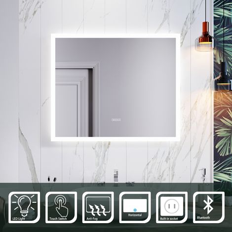 ELEGANT 600 x 500mm Anti-foggy Wall Mounted Mirror,Frontlit LED Illuminated Bathroom Mirror with Bluetooth Audio (1/5)