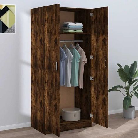 Armoire Penderie en Bois d'Ingénierie Effet Chêne Fumé, 80x52x180 cm, Placard de Rangement avec Portes pour Chambre et Entrée (1/5)