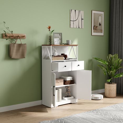 Mobile contenitore con ripiani e cassetti, design classico per soggiorno, cucina o camera da letto, 60x31x108 cm, bianco (1/5)