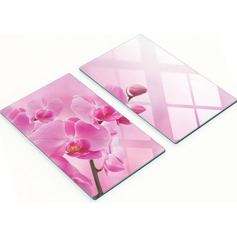 Tablas de servir de cristal para cocina con estampado de orquídeas rosas, 2 x 30 x 52 cm. (1/5)