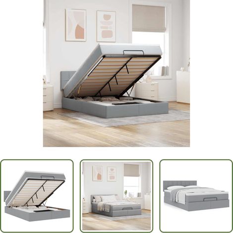 vidaXL Stauraum - Ottoman-Bett mit Matratze Hellgrau 140x190 cm Stoff (1/5)