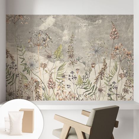Papier peint intissé pour salon chambre à coucher peint imprimé pour mur - Colle incluse gratuite Plantes des champs 104x70 cm (1/5)