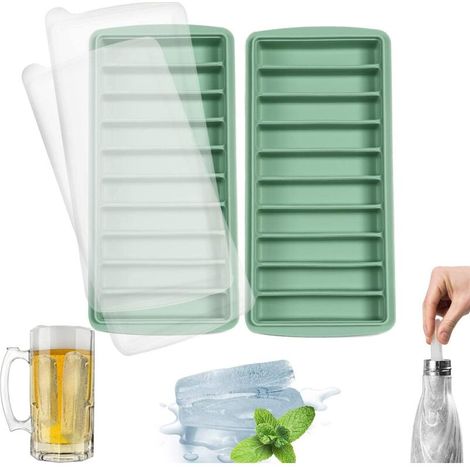 Confezione da 2 stampi per cubetti di ghiaccio in silicone, facili da staccare, impilabili con coperchio, 10 cavità, certificati LFGB e senza BPA, ideali per bottiglie sportive e d'acqua. (Set da 2, g (1/4)