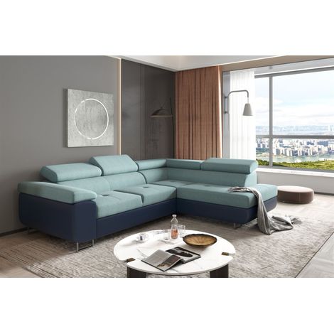 Ecksofa Sofa JADE Stoff Soft / Ontario Blau-Meeresgrün mit Schlaffunktion Ottomane Rechts (1/2)