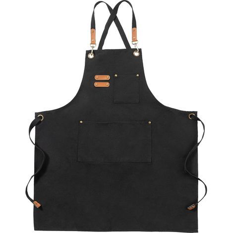 Noire Tabliers Toile, Tabliers de Travail pour Hommes Femmes, Tabliers de Chef avec Sangle Réglable et 3 Poches (1/5)