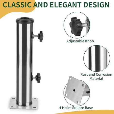 ALLIANDISTube Parasol, Pied de Parasol, Support Parasol en Acier Inoxydable Réglable avec 3 Anneaux de Réduction en PVC (32/38/48mm), Pied pour Parasol avec 8 Clous en Acier