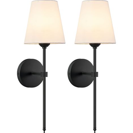 Wandleuchte mit weißem Stoffschirm im Retro-Industrie-Stil, kabellose Innenbeleuchtung für Schlafzimmer (Leuchtmittel nicht enthalten). (1/5)