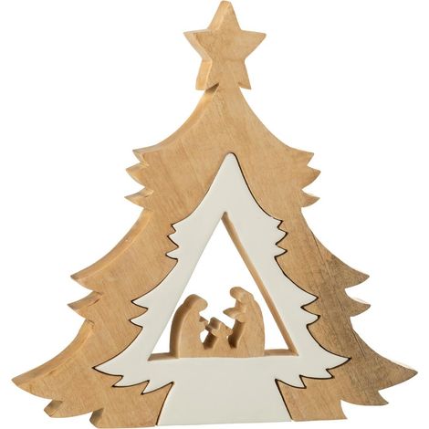 Crèche Sapin en Bois "Étoile" 41cm Blanc & Naturel (1/2)