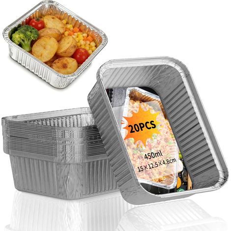 20 Barquettes Aluminium,450ML,Résistant Chaud Froid,Aluminium,Cuisson Extérieur (1/5)