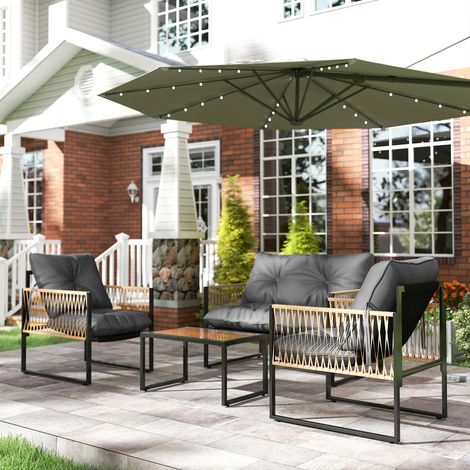 Ensemble jardin extérieur Gris rotin synthétique 2 fauteuils 1 canapé places table basse coussins