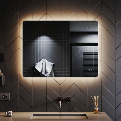 SONNI Badspiegel Lichtspiegel LED Spiegel Wandspiegel mit Touch-Schalter kaltweiß IP44 energiesparend 80x60cm