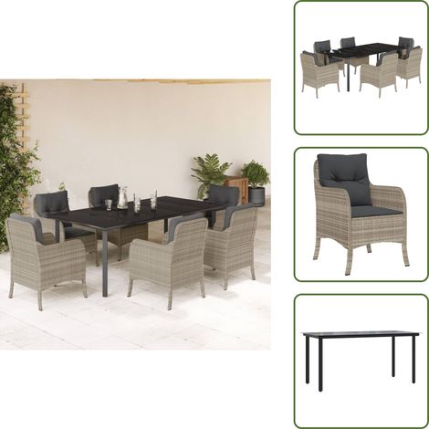 Cojines para sillas - vidaXL Set comedor jardín 7 pzas y cojines ratán sintético gris claro - Ratán sintético