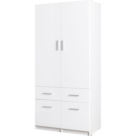 Kleiderschrank 2-türig, 92cm breit, weiß Hochglanz, SELAWIK-166 (1/5)
