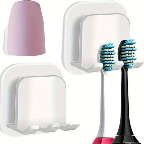Soporte autoadhesivo para cepillos de dientes, Negro, Soporte para cepillos de dientes eléctricos, Para baño, espejo, ducha, 2 piezas (1/5)
