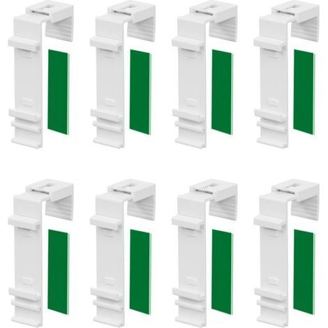 Lot de 8 supports de serrage longs pour store double Klemmfix à fixer et à coller sans perçage comme accessoire ou pièce de rechange pour la suspension à la fenêtre en PVC, porte de balcon (1/4)