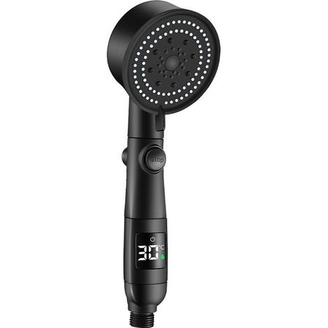 Water Saving Shower Head, 5 Modes Shower Head with Water Stop, High Pressure Shower Head (Black)
