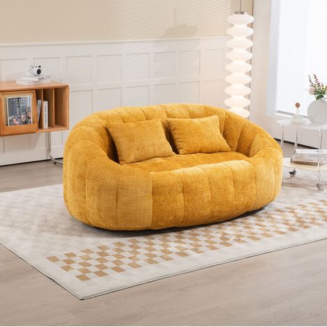 Sofá lounge de 2 plazas 145x95x63 cm amarillo, respaldo alto, chenilla y espuma, sin montaje MEUBLIV (1/5)
