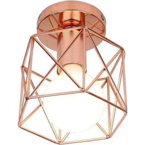 Retro-Industrie-Deckenleuchte in quadratischer Form aus schwarzem Metall, E27-Fassung, kubische Käfig-Pendelleuchte für Wohnzimmer, Schlafzimmer, Café, Bar, Restaurant, Eingangsbereich, Flur (Roségold (1/5)