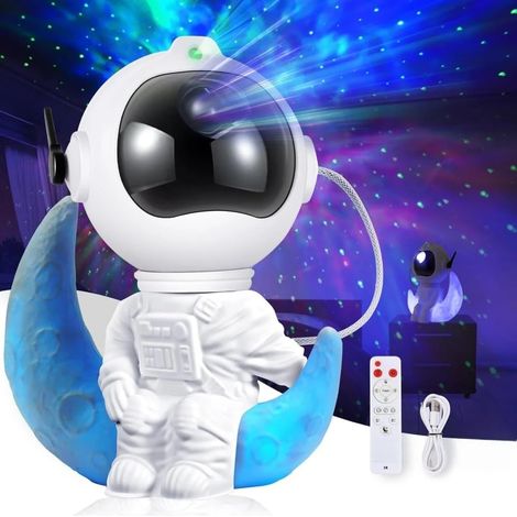Veilleuse projecteur galaxie astronaute sur le thème de l'alunissage - Projecteur d'étoiles avec minuterie et télécommande pour enfants et adultes