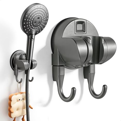 Support Pommeau de Douche Ventouse, Accroche Pommeau de Douche Réglable, Support Douchette Mural avec 2 Crochets, Réutilisable Porte Douche Sans Percage pour Salle de Bains (1/5)
