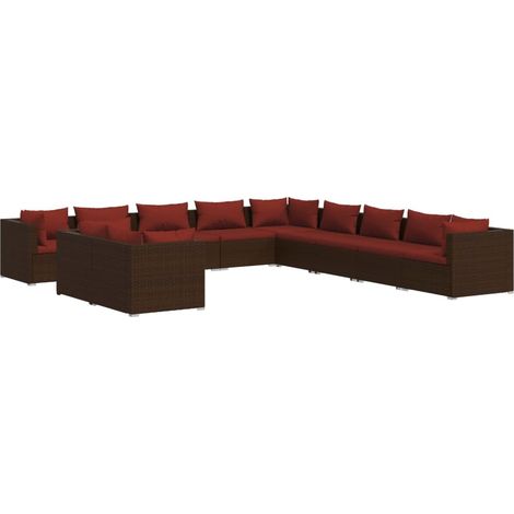 Maison Exclusive - 11-tlg. Garten-Lounge-Set mit Kissen Braun Pol (1/5)