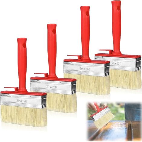 Flat Plastic Bristle Paint Brush Set for Solvent Based Paint, Stain, Wood Oil, Wall, Furniture, Fence, 120mm x 30mm (1/2)