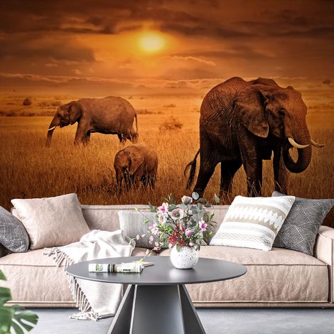 Papier peint panoramique - Éléphants Savane - 458 cm x 320 cm (1/4)