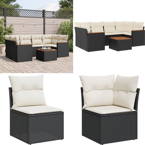 Salon de jardin 7 pcs avec coussins noir résine tressée - Ensemble Salon De Jardin - Mobilier Extérieur - Jardin Design - Chaise Lounge - Set Salon - Home & Living (1/5)