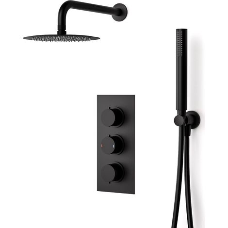 Ultra Slim Wall Mounted Overhead Shower Complete Matte Black Set (1/5)