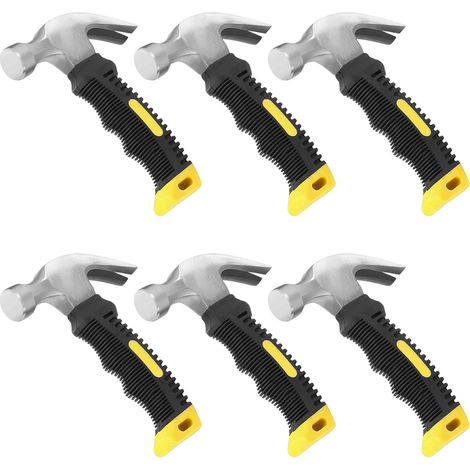 Lot de 6 petits marteau charpentier-clou 250 g avec poignée TPR antidérapante - Marteau miniature pour bricolage, réparation, camping, travail du bois, maquette (1/5)