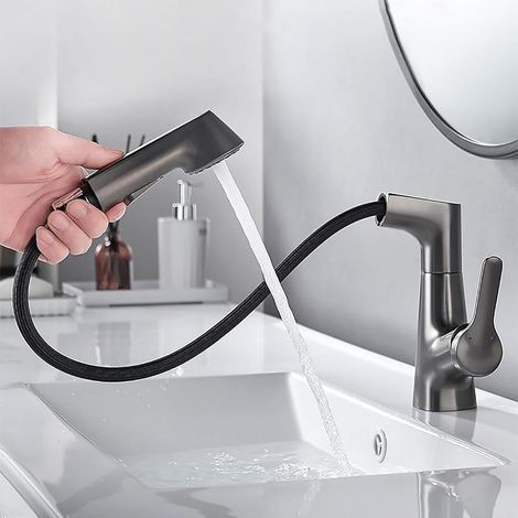 Robinet De Cuisine - Douchette Extractible - Rotation 360 Degres - Double Commande Eau Chaude Froide - Noir - 1 Piece (1/5)