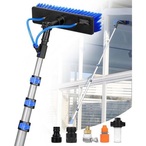 Kit asta telescopica per la pulizia di pannelli solari, estensibile fino a 3,6 m, con testina girevole a 180°, tubo flessibile da 20 m, strumento di pulizia ad acqua, per finestre di casa ed esterne. (1/4)