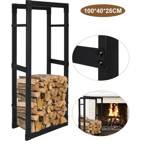 TolleTour Caja de Almacenamiento para Leña Exterior Estanteria Metalica Negra para Leña Almacenamiento Interior 100x40x25 cm (1/5)