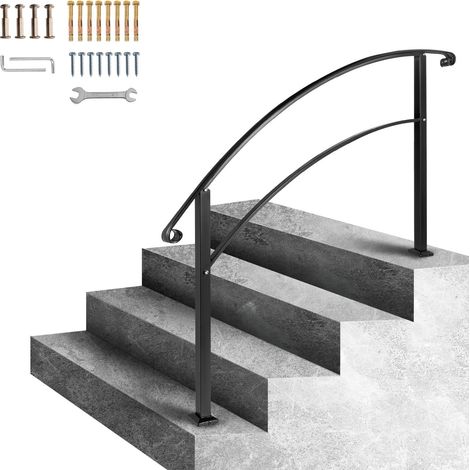 Garde-corps en fer forgé noir mat pour 1 ou 4 marches, avec kit de montage inclus, idéal pour escaliers extérieurs. (1/5)