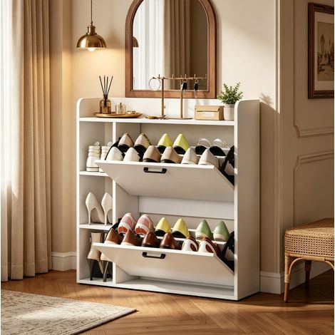 Scarpiera salvaspazio 83 x 24 x 90,5 cm bianca in truciolato - CHICFURN (1/5)