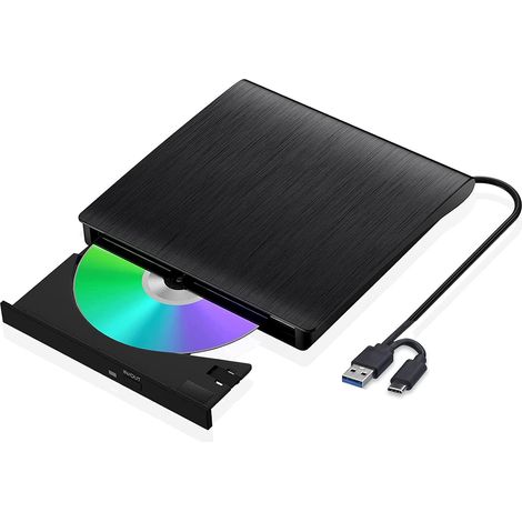 Lecteur CD/DVD externe, graveur DVD avec USB 3.0 et Type-C, lecteur de disquettes pour ordinateur portable, PC, ordinateur portable, compatible avec Windows 11/10/8.6/XP/Linux/MacOS (1/5)