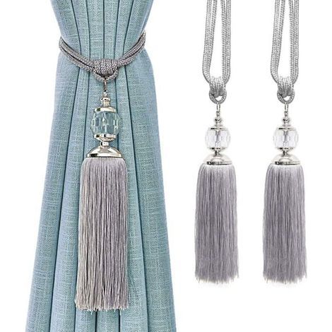 Silver rope and tassel curtain tiebacks for curtains. Decorative crystal curtain tiebacks. Curtain support made (1/5)