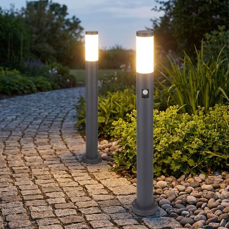 Gartenstehlampe Edelstahl Gartenlampe mit Bewegungsmelder anthrazit E27 Wegeleuchte Garten, opal, 1x E27 Fassung, H 80 cm, 2er Set (1/5)
