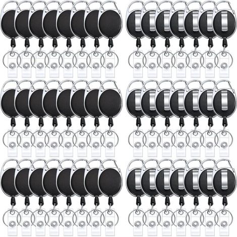 Lot de 50 enrouleurs de badges rétractables robustes pour porte-badges, porte-badges, porte-clés, porte-cartes ... (1/5)