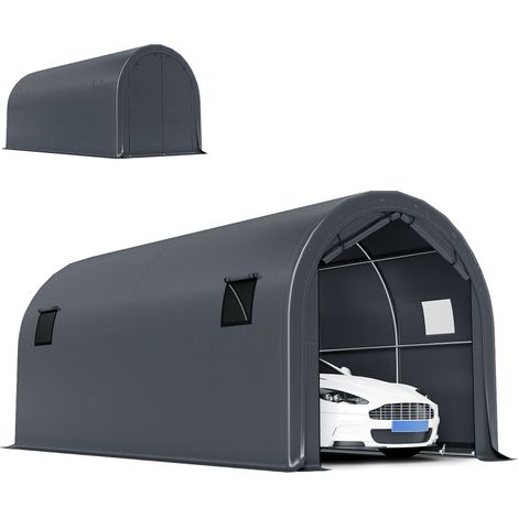 Garage extérieur voiture 3x6 m imperméable PE résistant métal galvanisé UPF 30+ gris foncé
