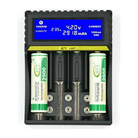 Batterieladegerät Multifunktionales Batterieladegerät BTY407 18650 Batterie Li-Ion/Ni-MH/Ni-Cd/5 AA/7 AAA/9V Batterieladegerät, (1/4)