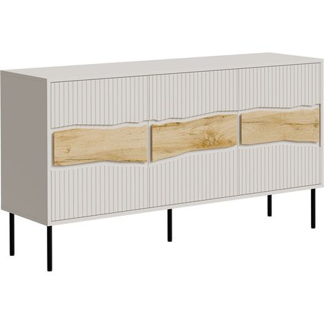 Buffet Monevare 100, Chêne wotan + Cachemire, 80x144cm, Le nombre de portes: 040cm, Stratifié, MDF, LED: Disponible (1/5)
