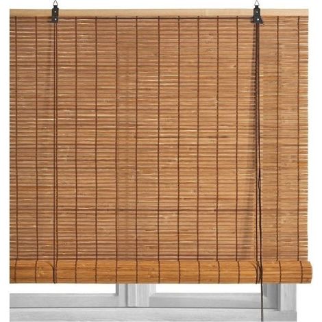 Store enroulable - JUANIO - Enroulement manuel - Bambou naturel - Finition bois clair - 140 x 250 cm (1/5)