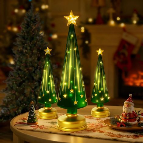Set mit 3 beleuchteten Sternennacht-Bäumen, funkelnden, beleuchteten Sternennacht-Glasbäumen, Farbverlauf-Glas-Weihnachtsbäumen, Harz-Weihnachtsbäumen mit Lichtern, für Wohnzimmer, Party, Tisch, Schla (1/5)