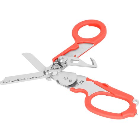 Ciseaux pliants en acier inoxydable avec échelle transparente, coupe-vent, outil de coupe-coupe pour l'extérieur, orange (1/5)