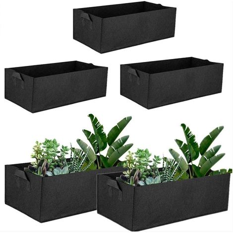 5 Pack Rectangular Garden Sac Sacs Planteur Feutre Carré Plantation Pots Tissu Poignées Pot Croissance Fleurs Légumes Tomates Pommes (1/4)