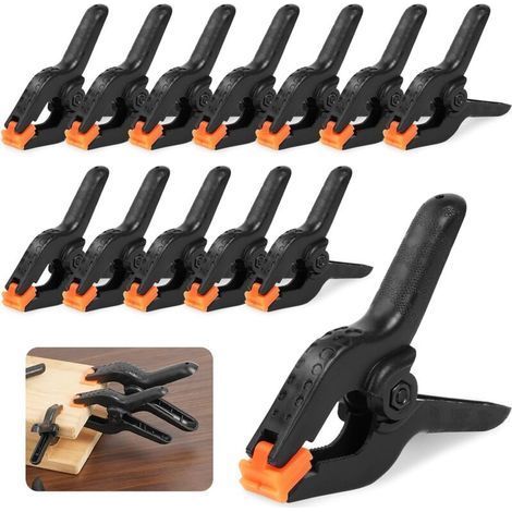 Spring Clamp Set of 12, 9CM Black Multi-Purpose Clamp Pliers with Movable Jaws Heavy Duty for Woodworking Photography Backdrop Garden (1/5)